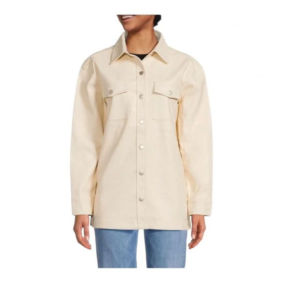 JOE'S JEANS Faux Leather Shirt Jacket in Ecru NWOT - Picture 3 of 5